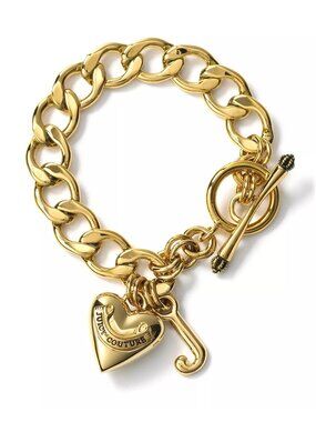 Juicy Couture Black Label Starter Charm Bracelet Gold Tone Heart J Toggle Clasp